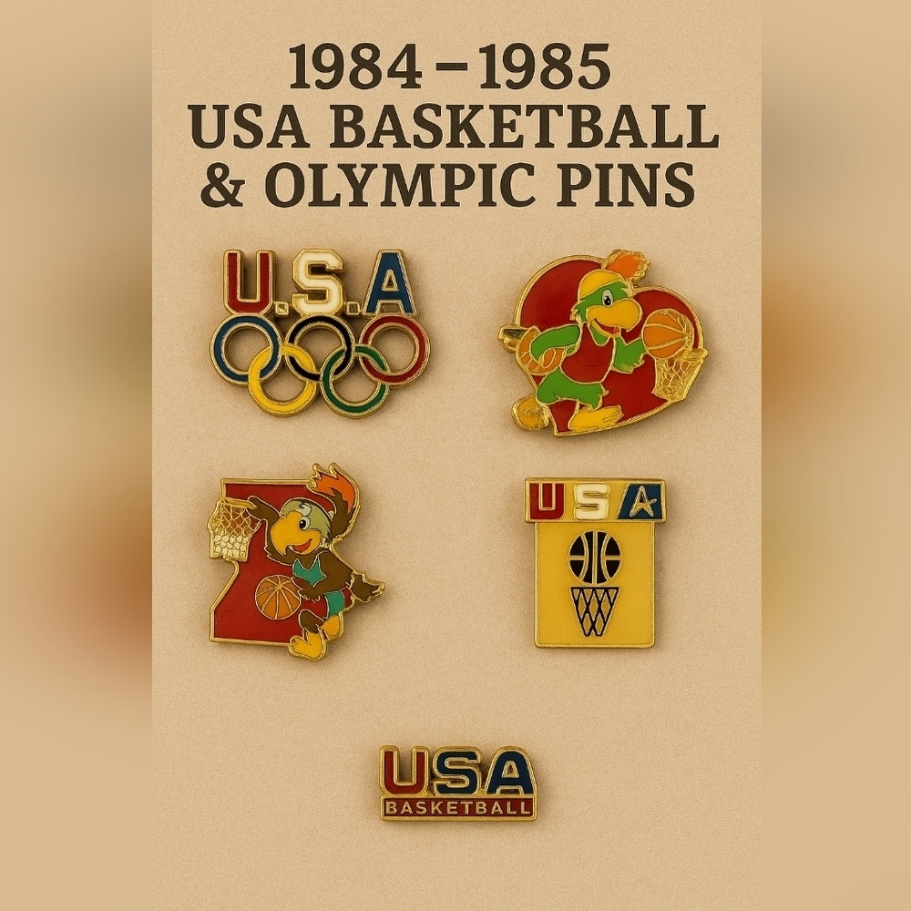 Vintage 1984–1985 USA Basketball & Olympic Pins Lot – Sam the Eagle Mascot